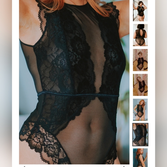 Red lace bodysuit. - Sheer mesh keyhole back teddy. - Picture 6 of 6
